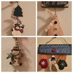 4 Christmas Wood Wall Hangings Snowmen Farmhouse Country Primitive Let It Snow